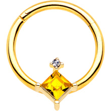Load image into Gallery viewer, 16G 3/8 Yellow Clear Gem Gold Tone Rhombus Septum Ring

