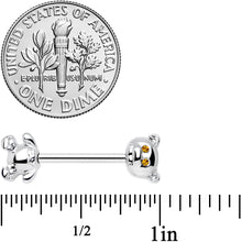 将图片加载到图库查看器，14G 9/16 Yellow Gem Teddy Bear Barbell Nipple Ring Set

