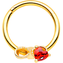 Load image into Gallery viewer, 16G 3/8 Red Gem Gold Tone Treble Clef Septum Ring
