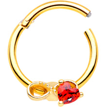 Load image into Gallery viewer, 16G 3/8 Red Gem Gold Tone Treble Clef Septum Ring
