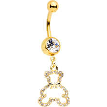 将图片加载到图库查看器，Clear Gem Gold Tone Hollow Bear Dangle Belly Ring
