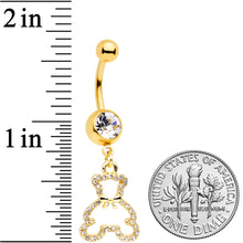 将图片加载到图库查看器，Clear Gem Gold Tone Hollow Bear Dangle Belly Ring
