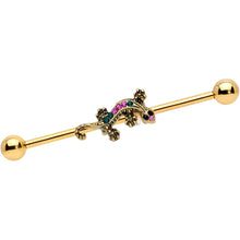 Load image into Gallery viewer, 14G Pink Aqua Gem Gold Tone Lizard Industrial Barbell 38mm
