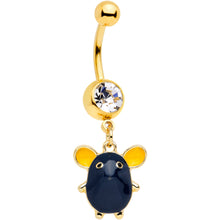 将图片加载到图库查看器，Clear Gem Gold Tone Black Mouse Dangle Belly Ring
