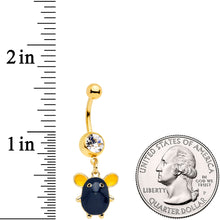 将图片加载到图库查看器，Clear Gem Gold Tone Black Mouse Dangle Belly Ring

