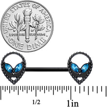 Load image into Gallery viewer, 14G 5/8 Aqua Gem Black Hollow Alien Barbell Nipple Ring Set
