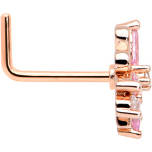 Load image into Gallery viewer, 20G 1/4 Pink CZ Gem Rose Gold Tone Looping L Shape Nose Ring
