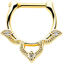 Load image into Gallery viewer, 16G 3/8 Clear CZ Gem Gold Tone Triple Cats Eye Cartilage Clicker
