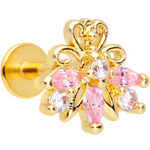 Load image into Gallery viewer, 16G 5/16 Clear Pink CZ Gem Gold Tone Looping Labret Monroe Tragus
