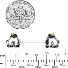Load image into Gallery viewer, 14G 9/16 Purple Yellow Flower Swing Bird Barbell Nipple Ring Set
