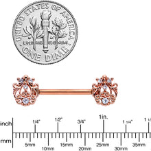 Load image into Gallery viewer, 14G 9/16 Clear CZ Gem Rose Gold Tone Elegant Nipple Ring Set
