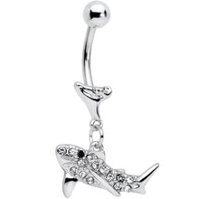 将图片加载到图库查看器，Clear Black Gem Shark Dangle Belly Ring
