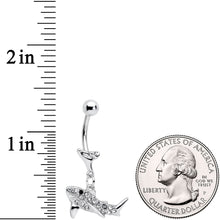 将图片加载到图库查看器，Clear Black Gem Shark Dangle Belly Ring
