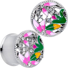 将图片加载到图库查看器，Clear Gem Exotic Garden Flower Double Flare Plug Set
