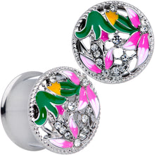 将图片加载到图库查看器，Clear Gem Exotic Garden Flower Double Flare Plug Set
