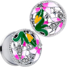 将图片加载到图库查看器，Clear Gem Exotic Garden Flower Double Flare Plug Set
