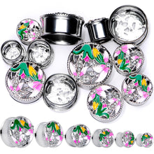 将图片加载到图库查看器，Clear Gem Exotic Garden Flower Double Flare Plug Set
