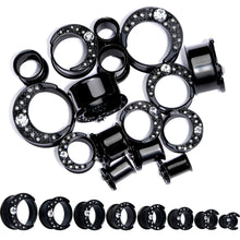 将图片加载到图库查看器，Clear Gem Black Crescent Moon Double Flare Tunnel Plug Set
