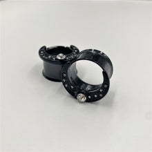 将图片加载到图库查看器，Clear Gem Black Crescent Moon Double Flare Tunnel Plug Set
