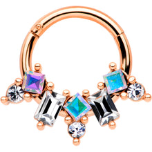 Load image into Gallery viewer, 16G 5/16 Aurora CZ Gem Rose Gold Tone Fan Hinged Segment Ring
