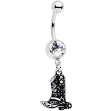 将图片加载到图库查看器，Clear Gem Cowboy Boot Dangle Belly Ring
