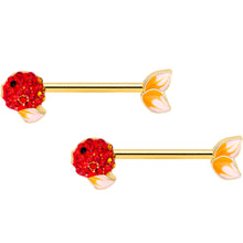 Load image into Gallery viewer, 14G 9/16 Red Gem Gold Tone Blowfish Barbell Nipple Ring Set
