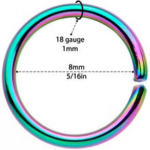 Load image into Gallery viewer, 18G 5/16 Rainbow Anodized Seamless Nose Hoop Set of 12
