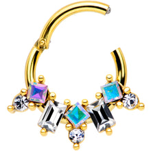 Load image into Gallery viewer, 16G 5/16 Aurora CZ Gem Gold Tone Fan Hinged Segment Ring
