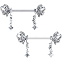 将图片加载到图库查看器，14G 9/16 Clear Gem Looping Bow Dangle Barbell Nipple Ring Set
