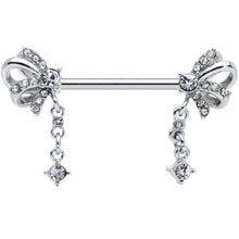 将图片加载到图库查看器，14G 9/16 Clear Gem Looping Bow Dangle Barbell Nipple Ring Set

