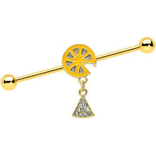 Load image into Gallery viewer, 14G Gold Tone Orange Fruit Dangle Industrial Barbell 38mm
