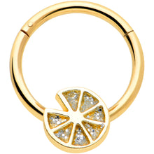 Load image into Gallery viewer, 16G 3/8 Gold Tone Tasty Orange Fruit Hinged Segment Ring
