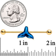 Load image into Gallery viewer, 14G Gold Tone Iridescent Mermaid Tail Industrial Barbell 38mm
