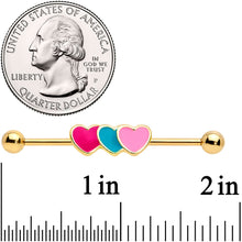 Load image into Gallery viewer, 14G Gold Tone Triple Heart Industrial Barbell 38mm
