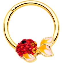 将图片加载到图库查看器，16G 3/8 Red Gem Gold Tone Blowfish Hinged Segment Ring

