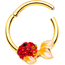 将图片加载到图库查看器，16G 3/8 Red Gem Gold Tone Blowfish Hinged Segment Ring
