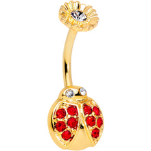将图片加载到图库查看器，Red Clear Gem Gold Tone Ladybug Flower Belly Ring
