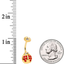 将图片加载到图库查看器，Red Clear Gem Gold Tone Ladybug Flower Belly Ring
