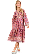 Load image into Gallery viewer, Floral Printed Boho V-Neck Balloon Sleeve Dress For Summer – Boho V-Neck Dress, Balloon Sleeve Dress, Floral Printed Dress, Feminine Boho Dress, Chic Summer Dress
