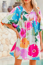 Load image into Gallery viewer, Modern Floral Print Tie Neck Dress Elegant &amp; Timeless Colorful Dress
