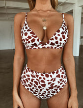将图片加载到图库查看器，High Waist Swimwear Women Push Up Beachwear  Women High Waist Two Piece Bikini Swimsuit Halter Twist Front Bathing Suit Swimwear Solid Bathing Suit Animal Leopard Female Swimsuit Women Bikini
