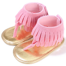 将图片加载到图库查看器，Baby Summer Newborn 0-18M Infant Baby Girls Children's Sandals Summer New Retro Tassel Flannel Baby  Shoes Solid Non-slip
