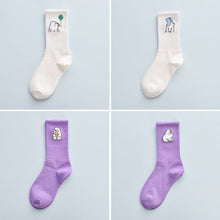Load image into Gallery viewer, 4Pair Spring And Summer Combed Out Of Pure Cotton Socks Mid Waist Fashion Bear Socks Cute Animal Socks Kawaii Cute Cartoon Purple College Socks For Men And Women
