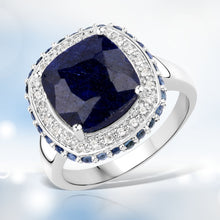 Load image into Gallery viewer, 6.46 Carat Dyed Sapphire, Blue Sapphire and White Topaz .925 Sterling Silver Ring
