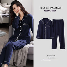 将图片加载到图库查看器，100% Cotton New Trendy  Pajamas For Women Full Sleeves Pajamas Button Down Winter Sleepwear Set Women White Cotton Pajamas Women's Loose Size V-neck Home Suit Long Sleeve Wide Leg Pants Pajamas Casual Home wear

