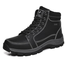 Load image into Gallery viewer, Brown Winter Mens Snow Boots Warm Plush Boots Waterproof Leather Ankle Boots Fashion Outdoor Non-slip Men's Hiking Boots Winter Ankle Snow Hiking Boots Warm Water Resistant Sport Shoes
