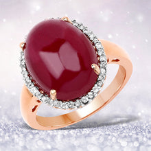 Load image into Gallery viewer, 14K Rose Gold Plated 16.69 Carat Genuine Glass Filled Ruby and White Topaz .925 Sterling Silver Ring
