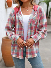 将图片加载到图库查看器，Plaid Buttoned Long Sleeve Hooded Jacket for Women – Cozy &amp; Stylish Cotton-Blend Outerwear
