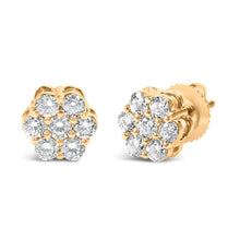 将图片加载到图库查看器，14K Yellow Gold 3/4 Cttw 7 Stone Floral Cluster Round Brilliant Cut Diamond Stud Earrings with Screw Backs (I-J Color, SI2-I1 Clarity)
