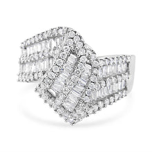 Load image into Gallery viewer, 14K White Gold 1-1/2 Cttw Round and Baguette Diamond Bypass Cocktail Ring Band (H-I Color, SI1-SI2 Clarity) - Size 7
